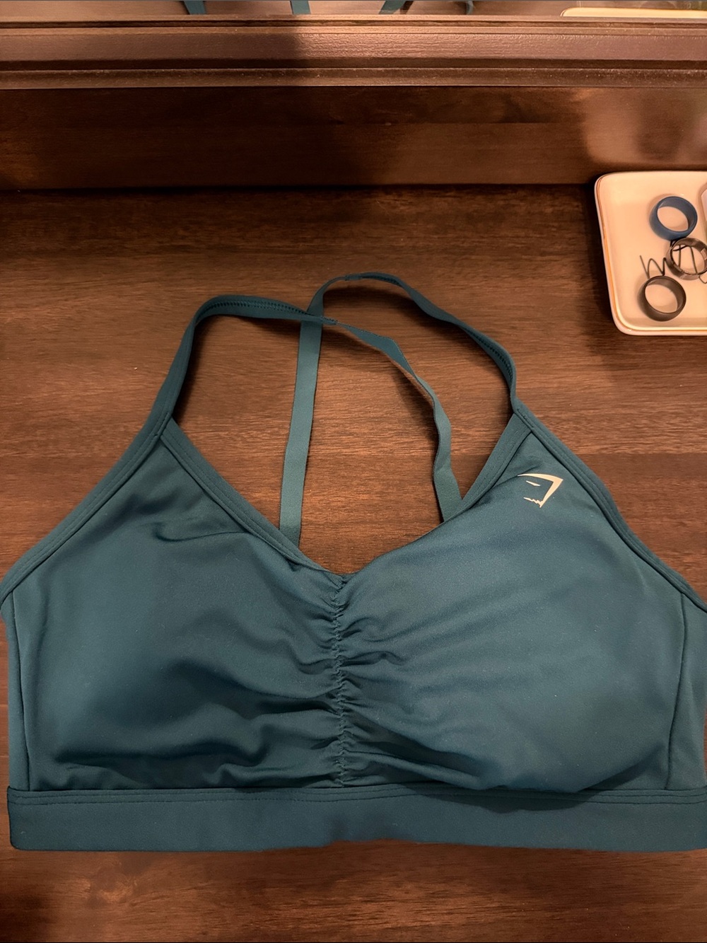 Gymshark Deep Teal Ruched Double-Strap Sports Bra